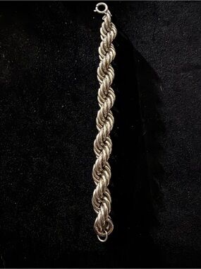 Vintage Napier Silver Tone Chunky Twisted Rope Chain Bracelet 7”